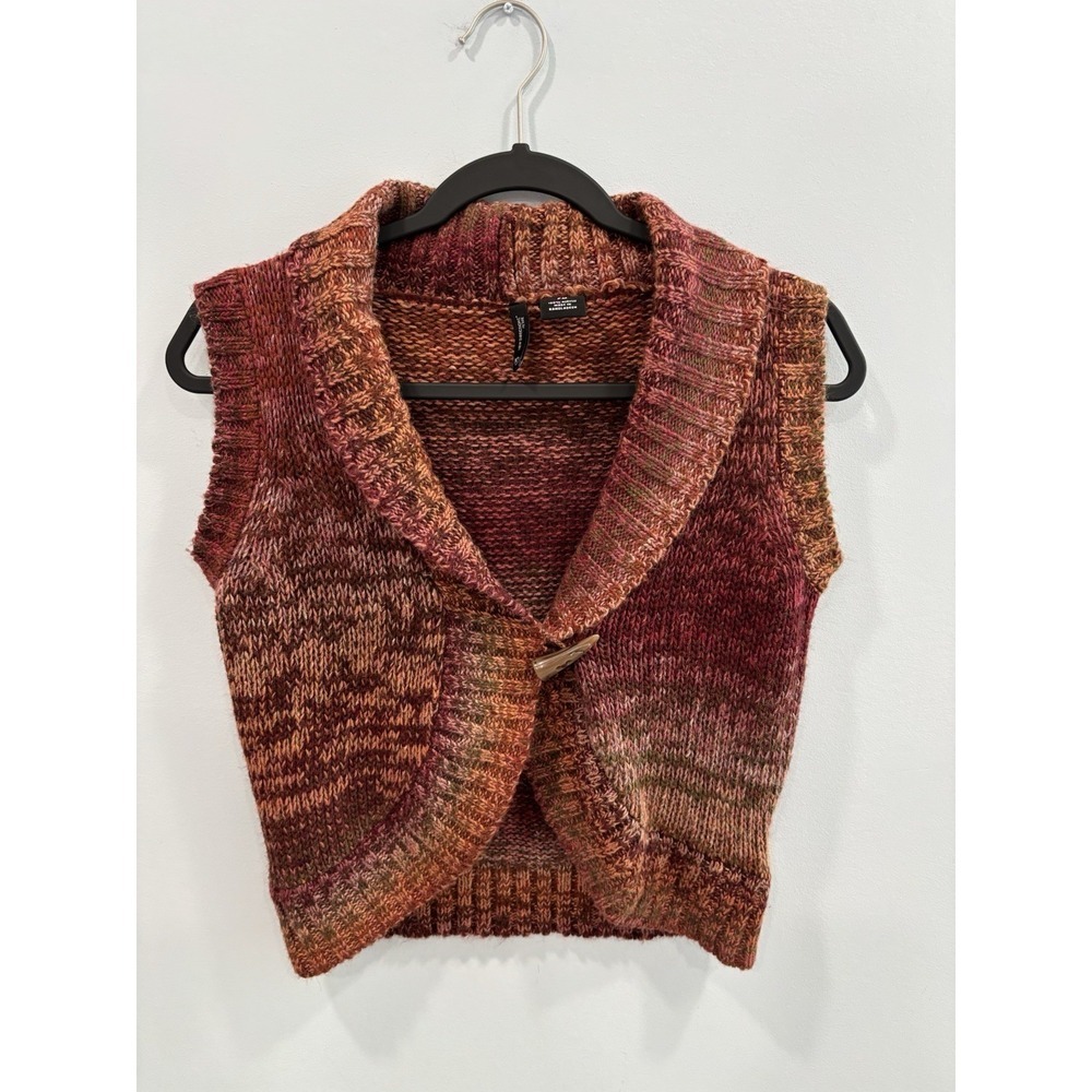 Womens New Directions PM Sweater Vest Knit Shawl Collar Toggle Cozy Artsy Fall